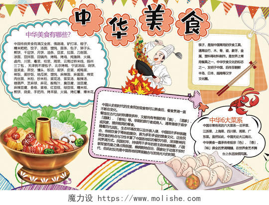 卡通中华美食饺子汤圆面条粽子筷子6大菜系江浙菜上海菜小报